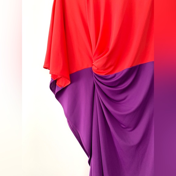 ❗️CLEAROUT❗️ NWT! KENNETH COLE ❤️💜 red + purple asymmetrical colorblock DRESS - Picture 5 of 11